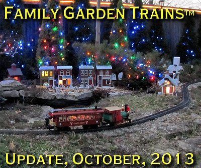 September, 2013 Update from Family Garden Trains<sup><small>TM</small></sup>.  This photo is from our 2010 Christmas Train day open railroad on our own New Boston and Donnels Creek.  Click for a bigger photo.
