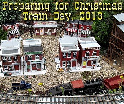 Preparing for 2013 Christmas Train Day.  This photo was actually taken in June after our June open railroads.  I used it to show more or less where we started the preparations in this article.