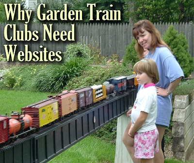 Why Garden Train Clubs Need Web Sites. This is a photo of a very well attended open house that was publicized on the MVGRS.com web site. I included it mostly as a reminder of how great it is to present our hobby to new folks. The railroad is by Denny and Judy Lamusga.