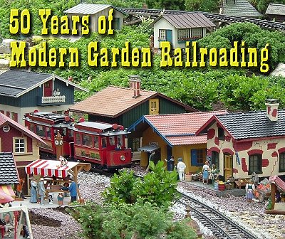 Frank Klatt's LGB and POLA garden railroad in Dayton, Ohio, early 2000s. Click for bigger photo.
