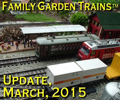 March, 2015 Update from Family Garden Trains<sup><small>TM</small></sup>.  This is another view of Frank Klatt's railroad as it was set up in 2005.  Click to see a much bigger version of this photo. 