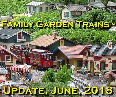 June, 2018 Update from Family Garden Trains<sup><small>TM</small></sup>.  This is Miami Valley Garden Railway Society member Frank Klatt's garden railroad, circa 2003.  We included it because it is representative of the first - Bavarian-inspired - wave of garden railroads.  Click to see a bigger photo.