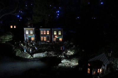 New Boston, as set up and lit on our previous railroad in 2016.  Click for bigger photo.