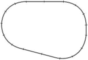The track plan that fits the top layer.  Though it would be  'wrong' according to any track plan resources, there's enough 'give' in this plan to squeeze in a 1' piece on one end of what would otherwise be an oval.  Click for bigger drawing.