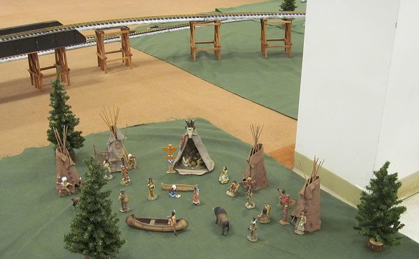 First Nations village on the MVGRS display railroad at the Dayton Ohio Train Show, November, 2017.  Click for bigger photo.