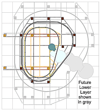 The gray box shows the proposed footprint of the future shed. The rest is the plan for the part that is already completed. Click for bigger photo.