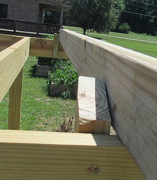 The second brace is installed.  The rafter is turned upright and screwed into place. Click for bigger photo.