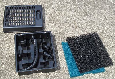 The components of a Tetrapond flatbox filter. Click for bigger photo.