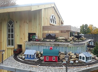Solar lights installed temporarily on the NEW New Boston and Donnels Creek garden railroad.  Click for bigger photo.