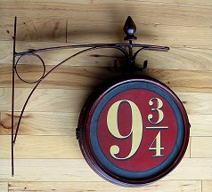 The Platform 9 3/4 sign installed inside the old clock shell. Click for bigger photo.