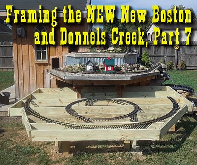 This article describes the methods used to build an extension to the existing framework of the NEW New Boston and Donnels Creek raised-platform railroad.  Click to see a bigger photo.
