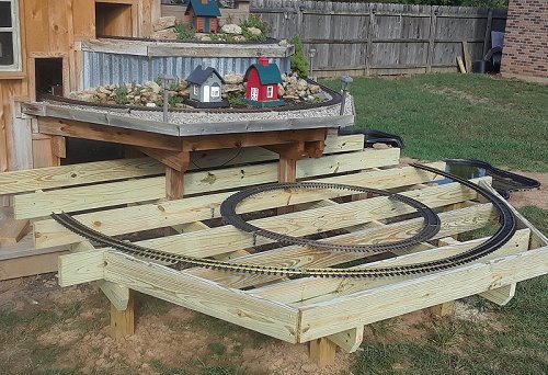 Laying out the track I am considering using on this addition to make certain my framing will accommodate it. Click for bigger photo.