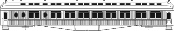 This sleeper uses a window configuration that became common during the last days of wooden coaches.  I don't know the source of this drawing since the site I found it on said it was from a site that has been shut down. If you know, please tell me so I can ask permission and give credit. Click for a slightly bigger drawing.