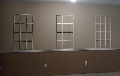 My windowframes, sans backgrounds tacked into place. Click for bigger photo.