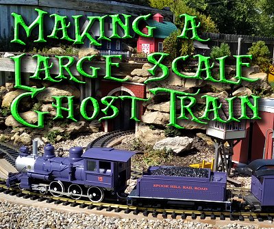 Making a Large Scale Ghost Train - converting a beat-up early Big Hauler set to seasonal use. Click for bigger photo.
