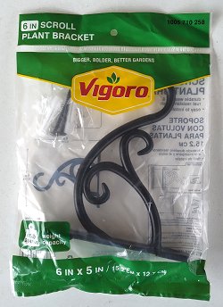 This Vigoro-branded iron plant hanger, product #1005 710 258 is NOT listed on the Home Depot web page, but you might find it in their garden section if you look hard enough. Click for bigger photo.