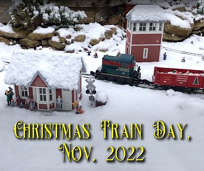 New Boston Station under snow advisory - our first inclement weather in 14 years of hosting a Christmas-themed open RR in November.  Click for bigger photo.