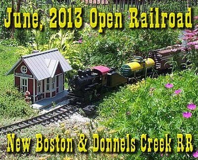 The New Boston and Donnels Creek railroad will be open to visitors one day in June, 2013. This photo is from June 2003, but it should give you some idea.