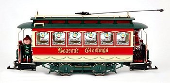 Bachmann's Large Scale streetcar in Christmas colors.  Click for bigger photo.