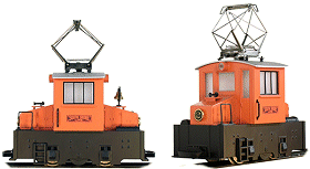 The Mack engine based switcher has been produced in several color schemes, with catenary pickups, with trolley poles, and in a diesel-electric version. Click for bigger photo.