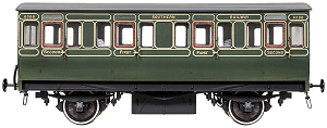 A Dapol O Gauge Southern Railway Stroudley 4 wheel Coach model.  Click for bigger picdture.