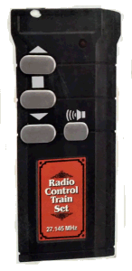 Remote controls like this one are included in current sets.  They have apparently gone from using 'walkie-talkie' frequencies in the 27MHz range to using 2.4GHz, which should reduce interference.