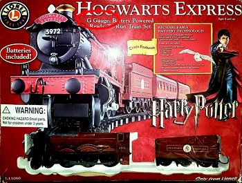 Lionel's G gauge Hogwarts Express (7-11808) in the box. Note the words 'G Gauge' prominently displayed. Click for bigger photo.