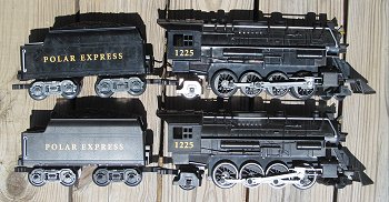 The Lionel Ready-to-Play locomotive compared to the older G-gauge coach. Right side shown.  Click for a bigger photo.