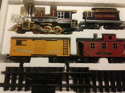 A typical New Bright G-gauge freight train.  Click for bigger photo.