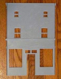 Colorado Model Structure's Market Street single-door storefront as delivered.  The remnants of the sprues are visible on the back.  Click for bigger photo.